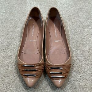 Sigerson Morrison Leather Flats Patent Ballet Tan Brown Women Size 9.5